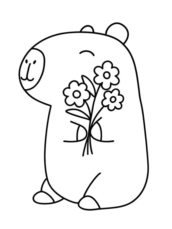Capybara avec des fleurs Coloriage Capybara avec des fleurs Coloriage