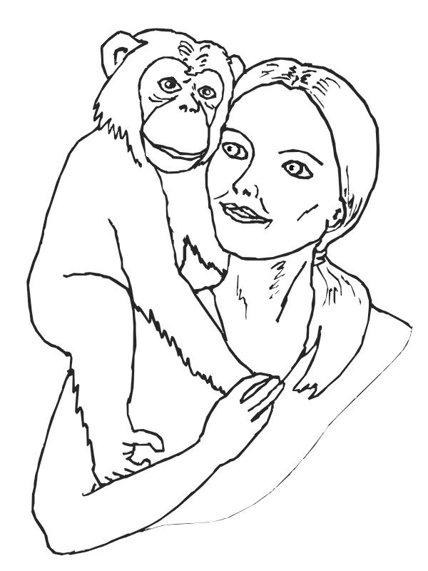 Chimpanzé sur l'épaule d'une femme Coloriage