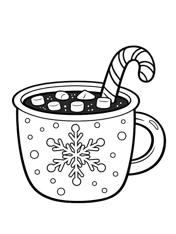 Chocolat chaud avec des guimauves Coloriage Chocolat chaud avec des guimauves Coloriage