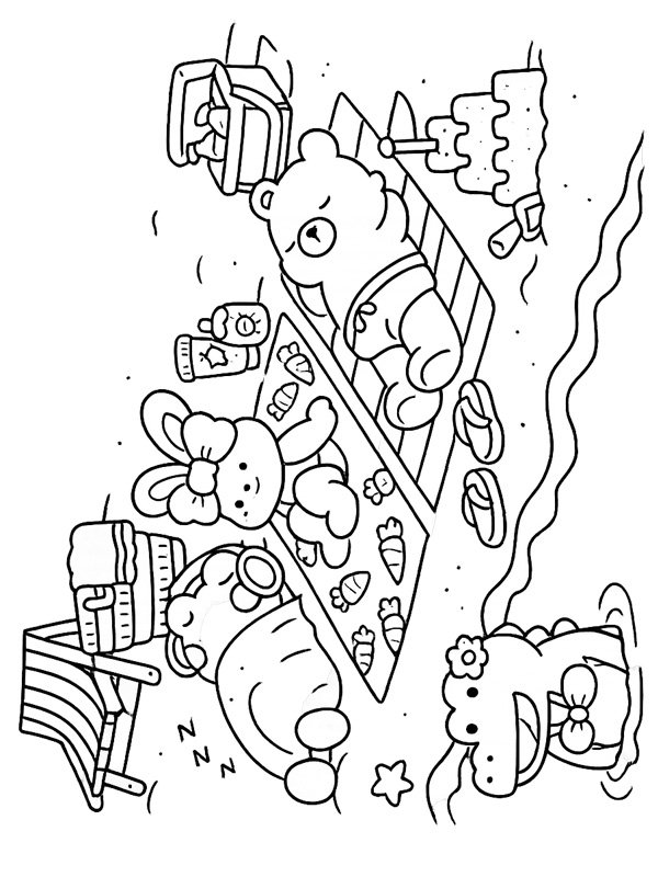 Cozy Friends sur la plage Coloriage