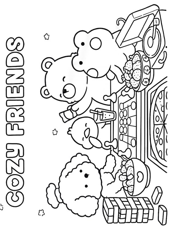 Cozy Friends Jouer des jeux Coloriage