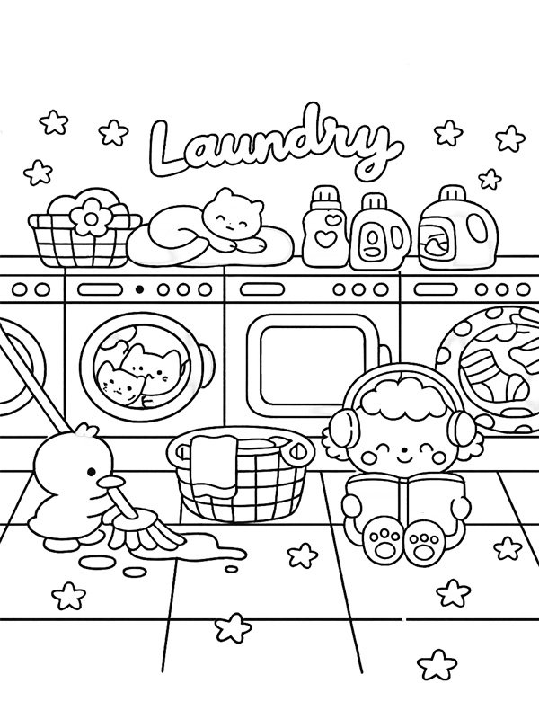 Cozy journ&eacute;e de lessive Coloriage