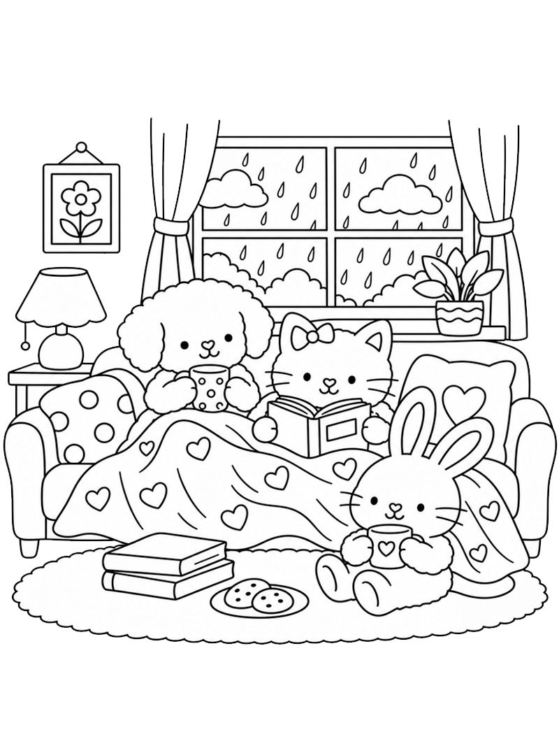 Cozy journée pluvieuse Coloriage Cozy journée pluvieuse Coloriage