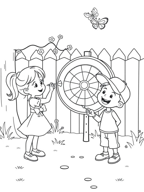 Jouer aux fléchettes Coloriage Jouer aux fléchettes Coloriage