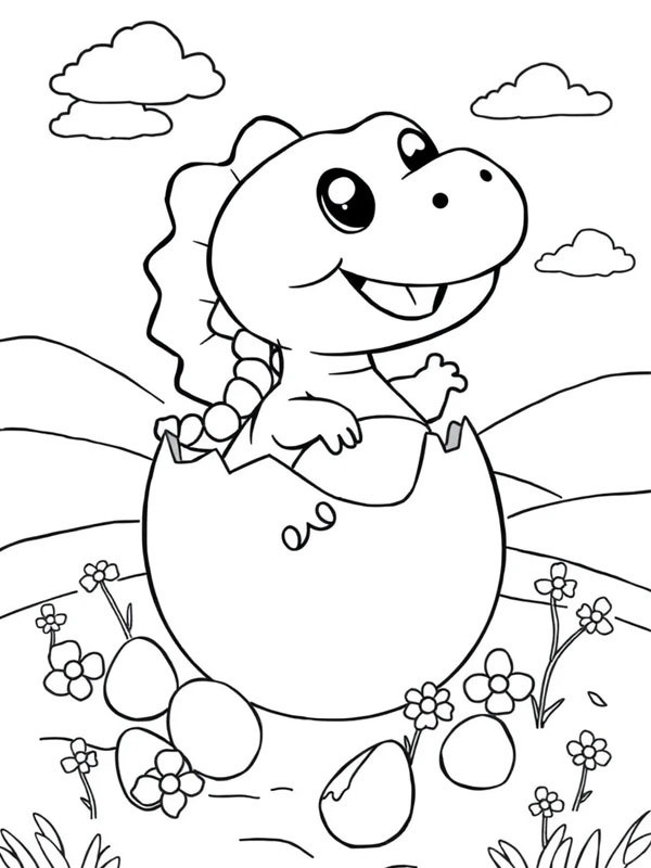 Dinosaure sort de son œuf Coloriage Dinosaure sort de son œuf Coloriage