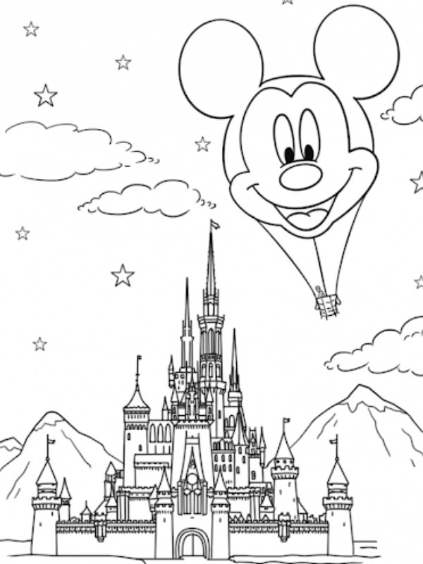 Château Disneyland montgolfière mickey Coloriage