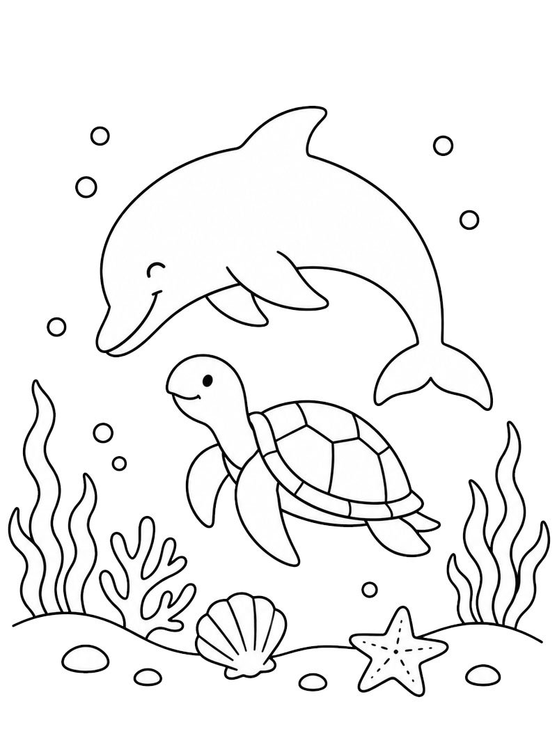 Dauphin et tortue de mer sous l'eau Coloriage Dauphin et tortue de mer sous l'eau Coloriage