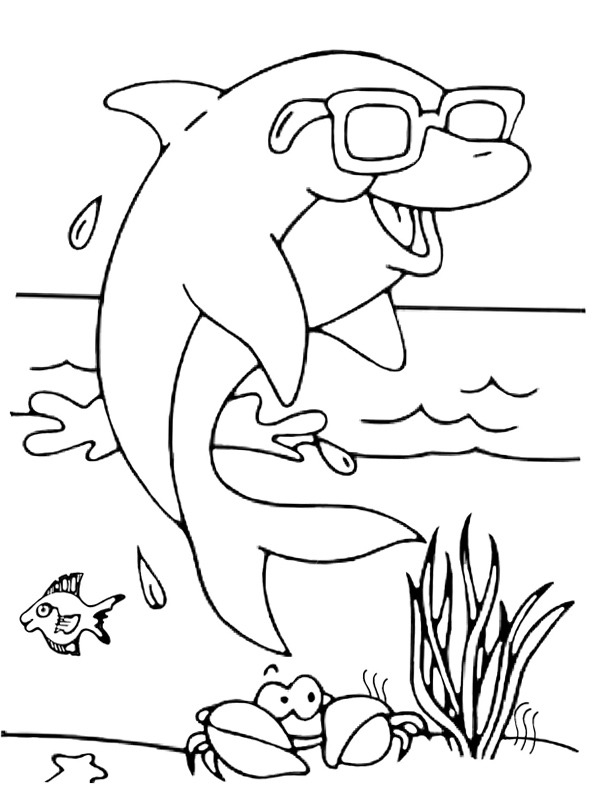 Dauphin avec des lunettes de soleil Coloriage Dauphin avec des lunettes de soleil Coloriage