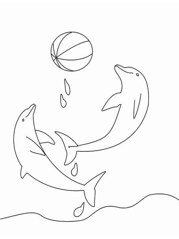 dauphins qui jouent avec ballon Coloriage