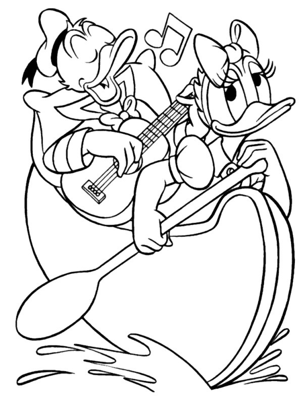 Donald Duck et Daisy en canoë Coloriage