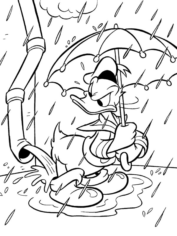 Donal Duck sous la pluie Coloriage Donal Duck sous la pluie Coloriage