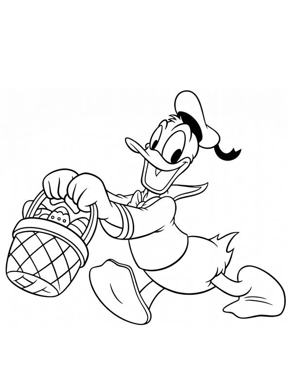 Donald Duck avec un panier de Pâques Coloriage Donald Duck avec un panier de Pâques Coloriage