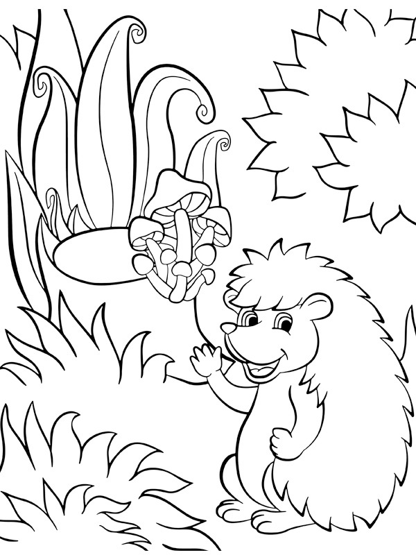 Hérisson parmi les champignons Coloriage Hérisson parmi les champignons Coloriage