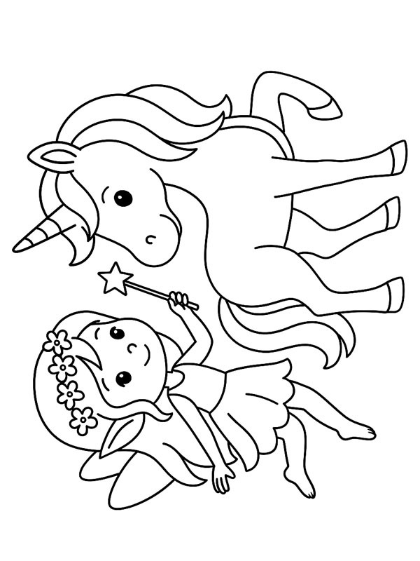 Fée et licorne Coloriage Fée et licorne Coloriage