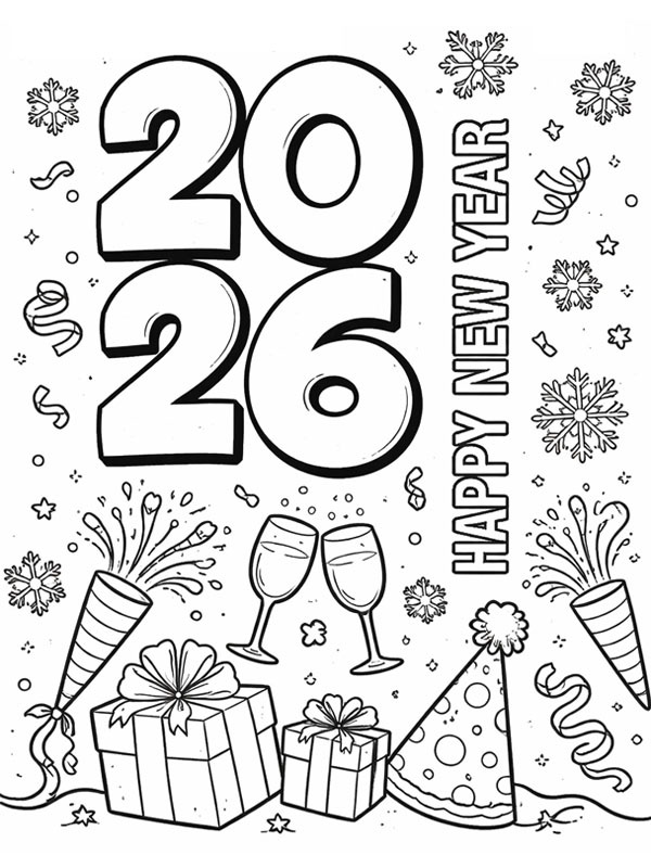 Bonne Ann&eacute;e 2026 Coloriage