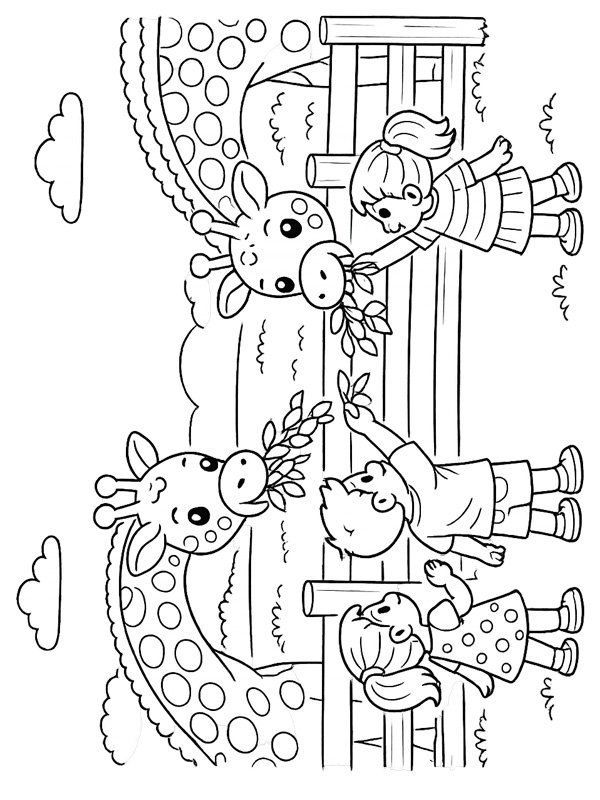 Nourrir une girafe au zoo Coloriage Nourrir une girafe au zoo Coloriage