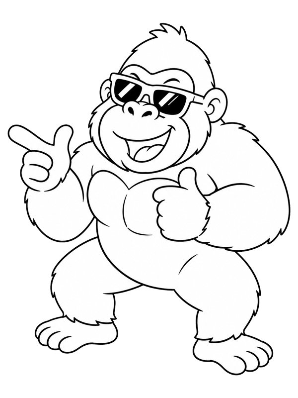 Gorille avec des lunettes de soleil Coloriage