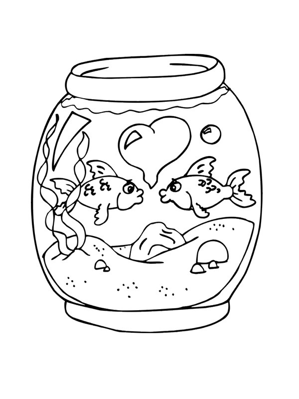 Poissons rouges en aquarium Coloriage Poissons rouges en aquarium Coloriage