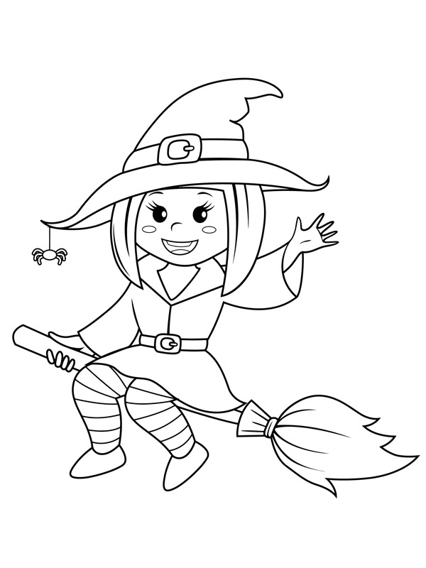 La sorcière d'Halloween vole sur un balai Coloriage La sorcière d'Halloween vole sur un balai Coloriage