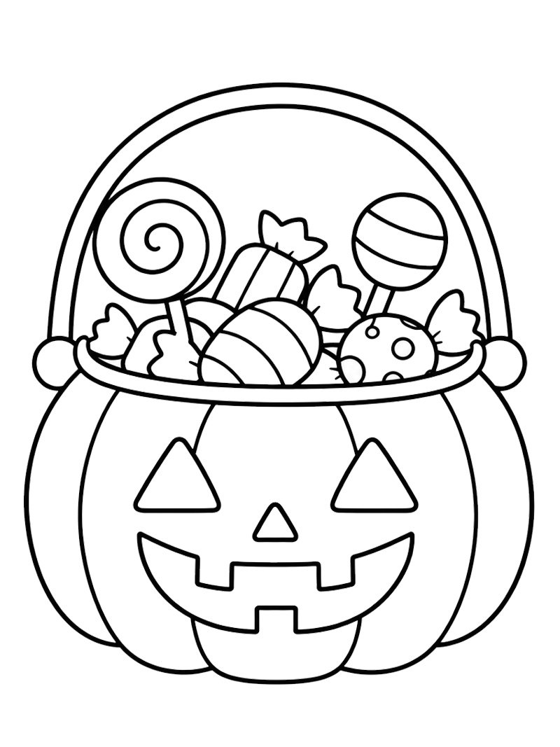 Seau citrouille d'Halloween rempli de bonbons Coloriage Seau citrouille d'Halloween rempli de bonbons Coloriage