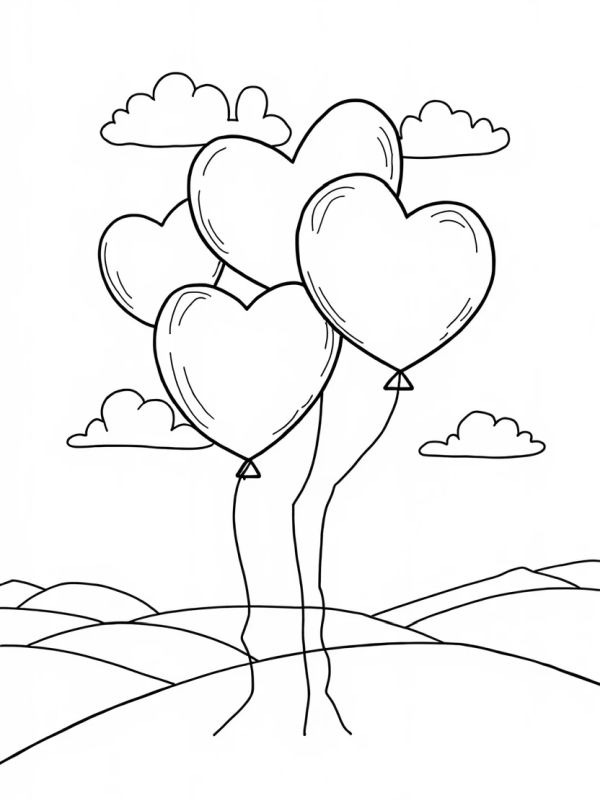 Cœurs de ballons dans le ciel Coloriage Cœurs de ballons dans le ciel Coloriage