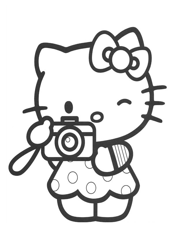 Hello Kitty prend une photo Coloriage