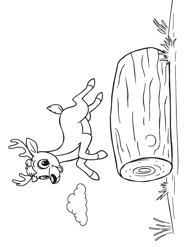 Un cerf saute par-dessus un tronc d'arbre Coloriage Un cerf saute par-dessus un tronc d'arbre Coloriage