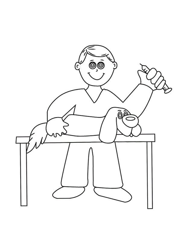 Chien chez le vétérinaire Coloriage Chien chez le vétérinaire Coloriage