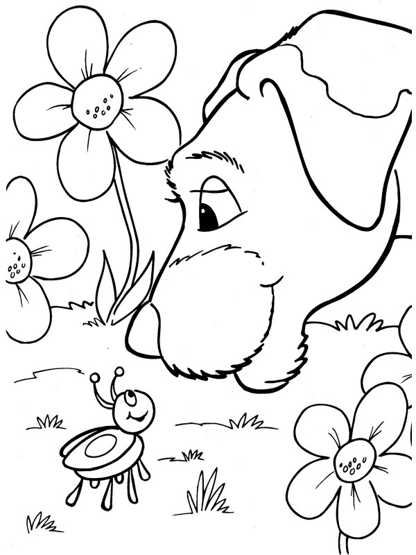 Chien et coccinelle Coloriage Chien et coccinelle Coloriage