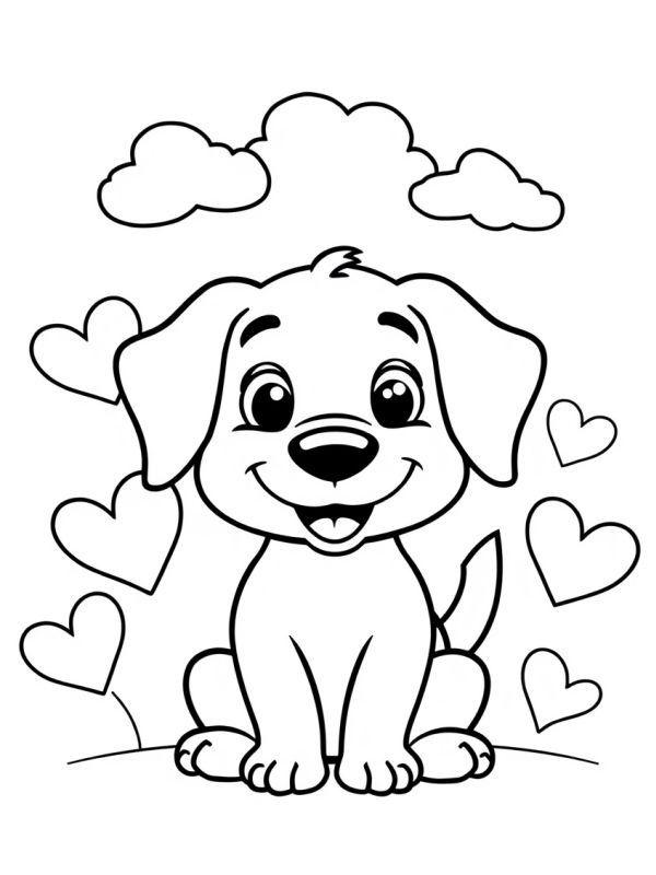 Chien avec des cœurs Coloriage Chien avec des cœurs Coloriage