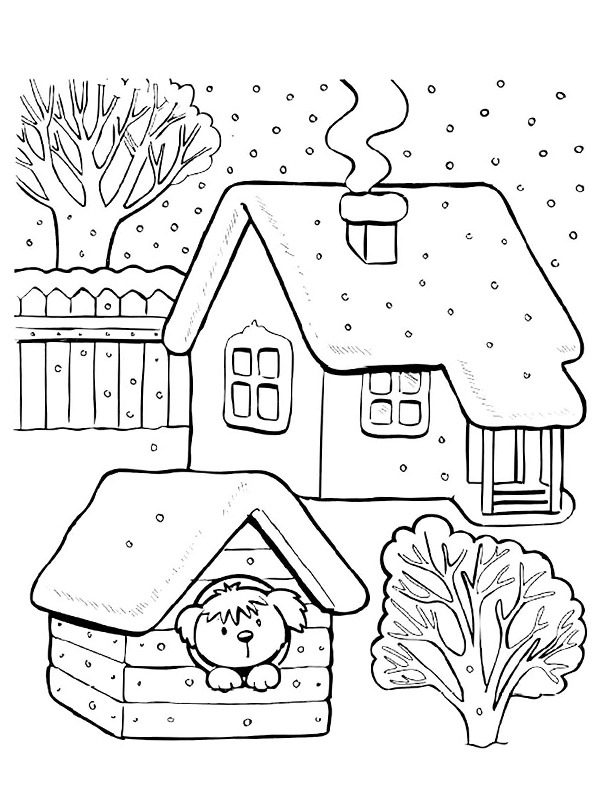 Maison et maison de chien Coloriage Maison et maison de chien Coloriage