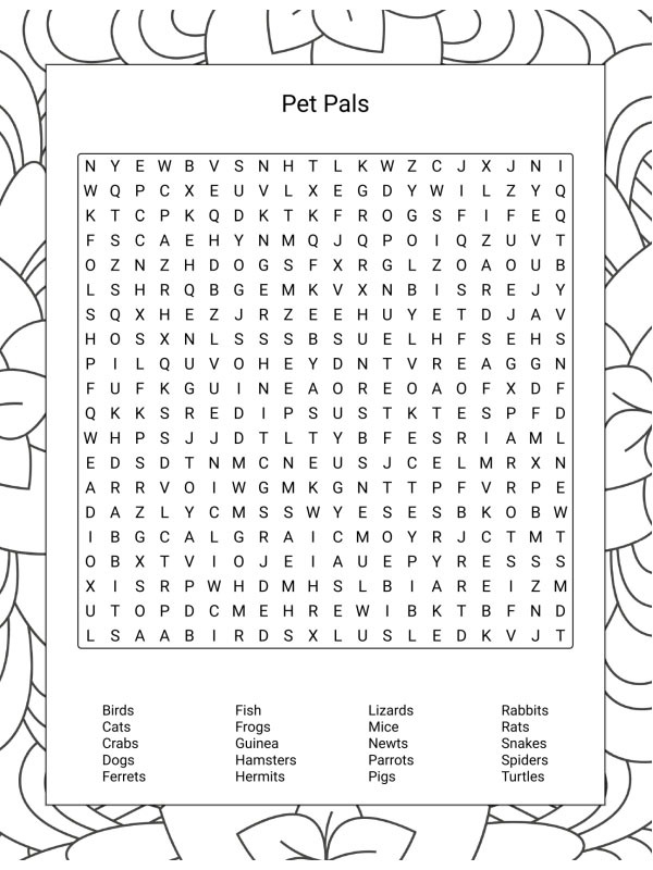 Mots cachés animaux de compagnie Coloriage Mots cachés animaux de compagnie Coloriage