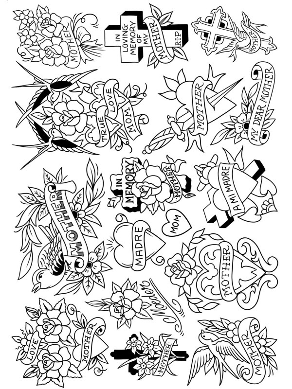 tatouage j'aime maman Coloriage