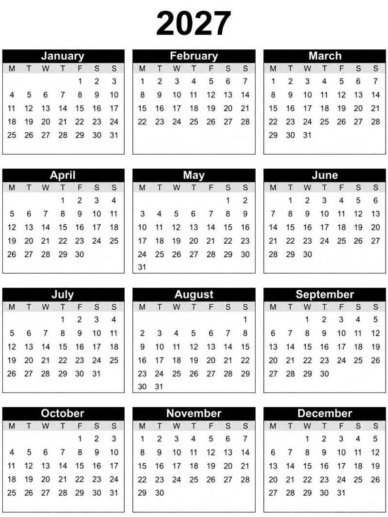 Calendrier 2027 Coloriage Calendrier 2027 Coloriage