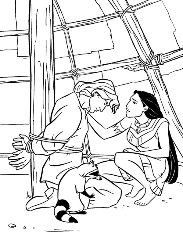 John Smith, Pocahontas et Meeko Coloriage John Smith, Pocahontas et Meeko Coloriage