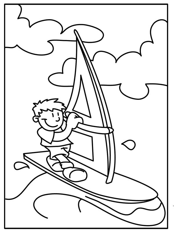 Garçon avec une planche de surf Coloriage Garçon avec une planche de surf Coloriage