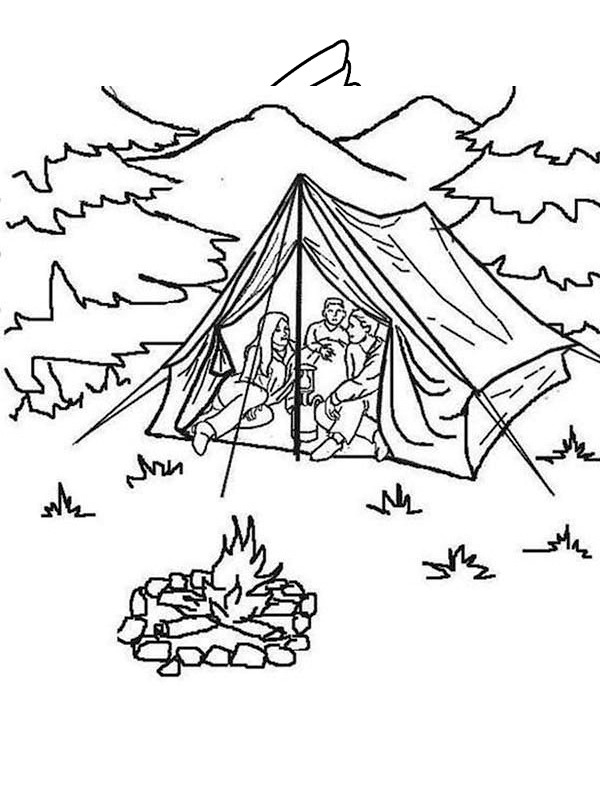 camper dans une tente Coloriage