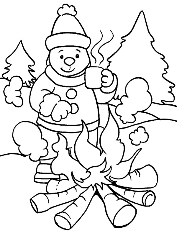 feu de camp en hiver Coloriage feu de camp en hiver Coloriage