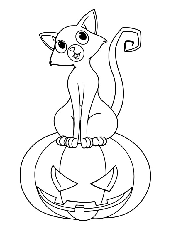 Chat sur une citrouille d'Halloween Coloriage Chat sur une citrouille d'Halloween Coloriage