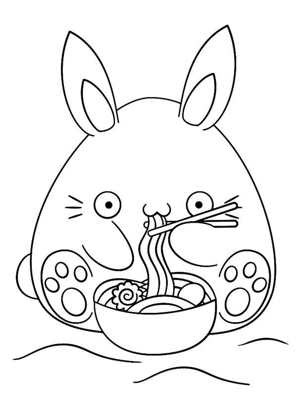 Le lapin Kawaii mange des nouilles Coloriage Le lapin Kawaii mange des nouilles Coloriage