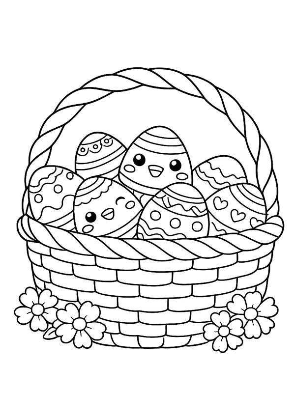 Kawaii panier de Pâques Coloriage Kawaii panier de Pâques Coloriage