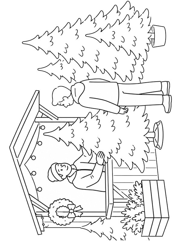 Vente de sapins de No&euml;l Coloriage