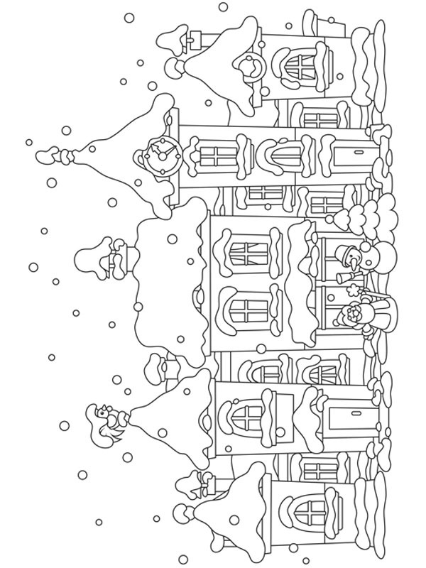 Village de Noël Coloriage Village de Noël Coloriage