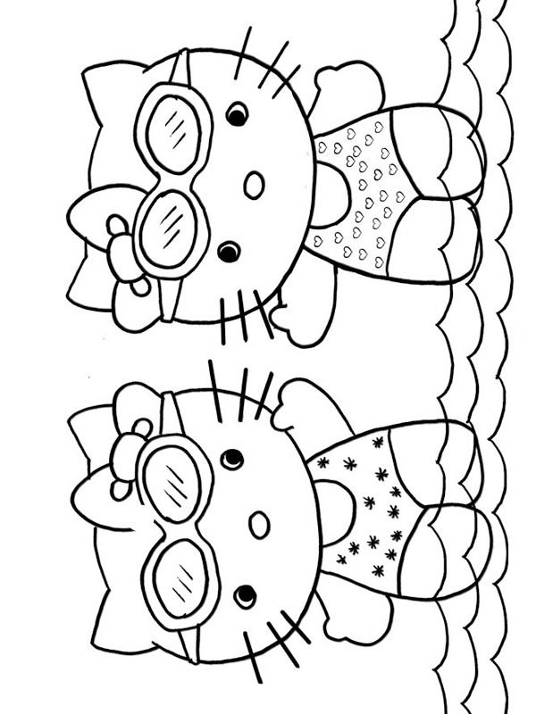 Kitty et Cathy se baignent Coloriage Kitty et Cathy se baignent Coloriage