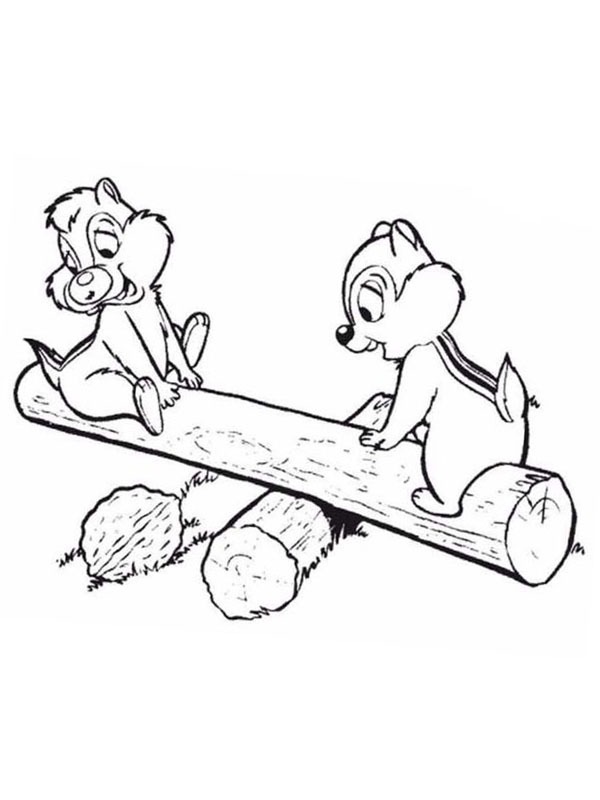 Chip et Dale sur la bascule Coloriage Chip et Dale sur la bascule Coloriage