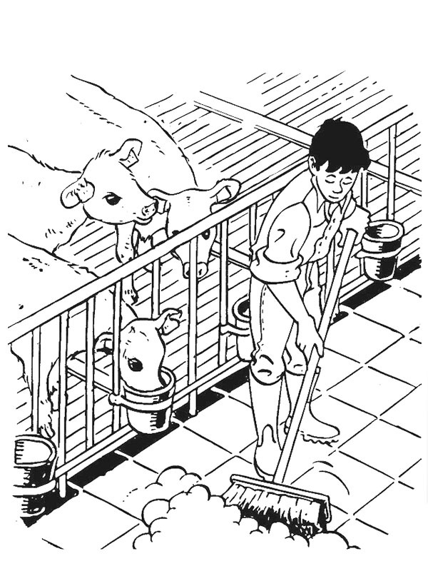 Nettoyage de l'étable Coloriage Nettoyage de l'étable Coloriage
