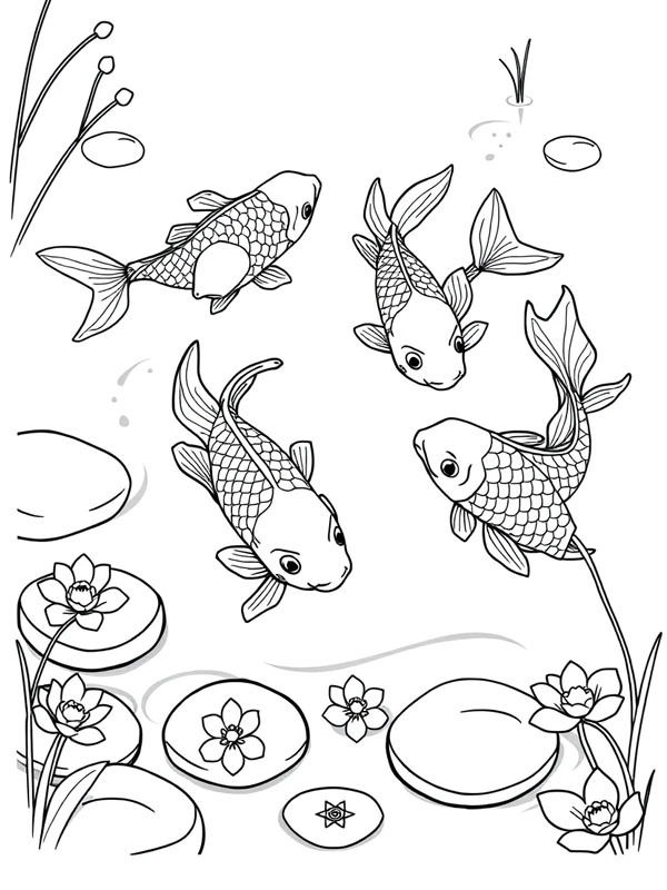 Carpes koï dans l'eau Coloriage Carpes koï dans l'eau Coloriage