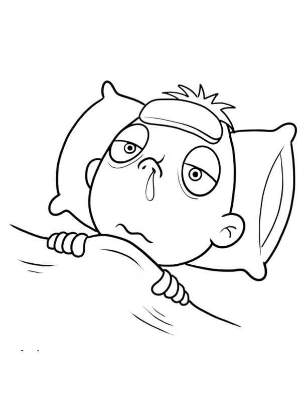 Garçon qui a la grippe Coloriage Garçon qui a la grippe Coloriage