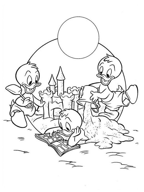 riri, fifi et loulou font un château de sable Coloriage riri, fifi et loulou font un château de sable Coloriage