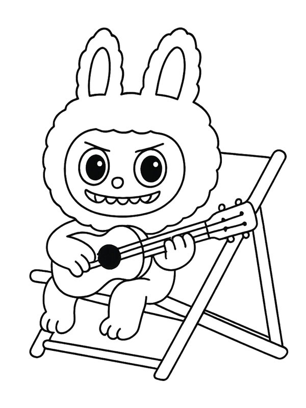 Labubu joue de la guitare Coloriage Labubu joue de la guitare Coloriage
